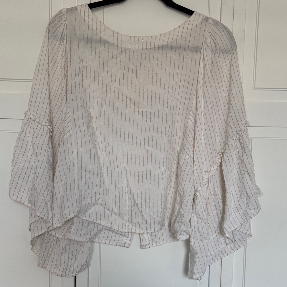 Anthropologie White Flowy Blouse with Stripes